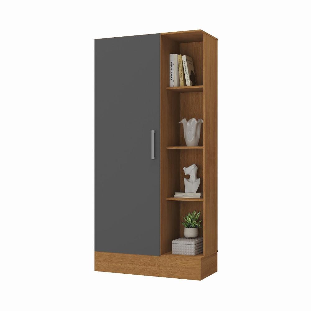 Miniatura Armário Multiuso 1 Porta 7 Prateleiras Espresso Móveis Cinamomo/Chumbo