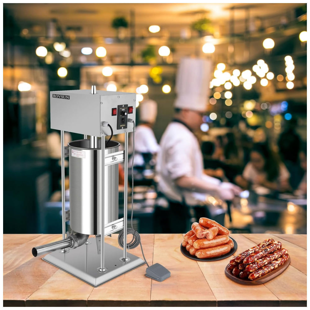 Máquina de Encher Linguiça Elétrica ROVSUN 24,3 libras, Modeladora Vertical Ajustável de Aço Inoxidável Pesado, Enchedor de Carne com 5 Tubos