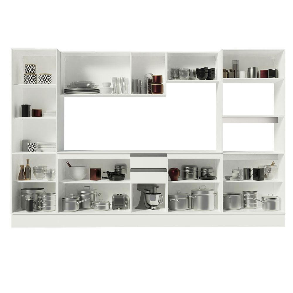 Miniatura Armário de Cozinha Completa 100% MDF 300 cm Frentes Branco Smart Madesa 01 Branco