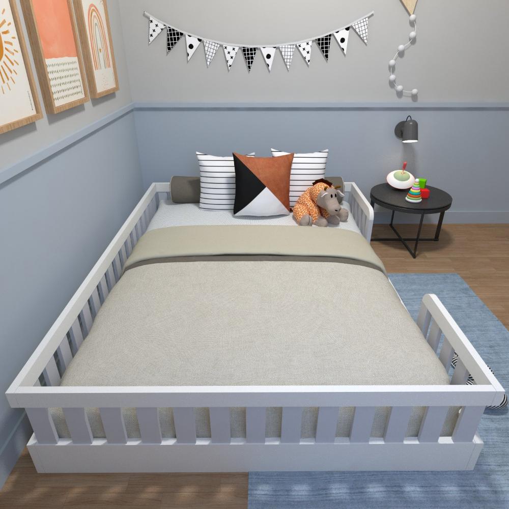 Cama Infantil Montessoriana Casal Sol Yescasa Branco/Cinza Cristal