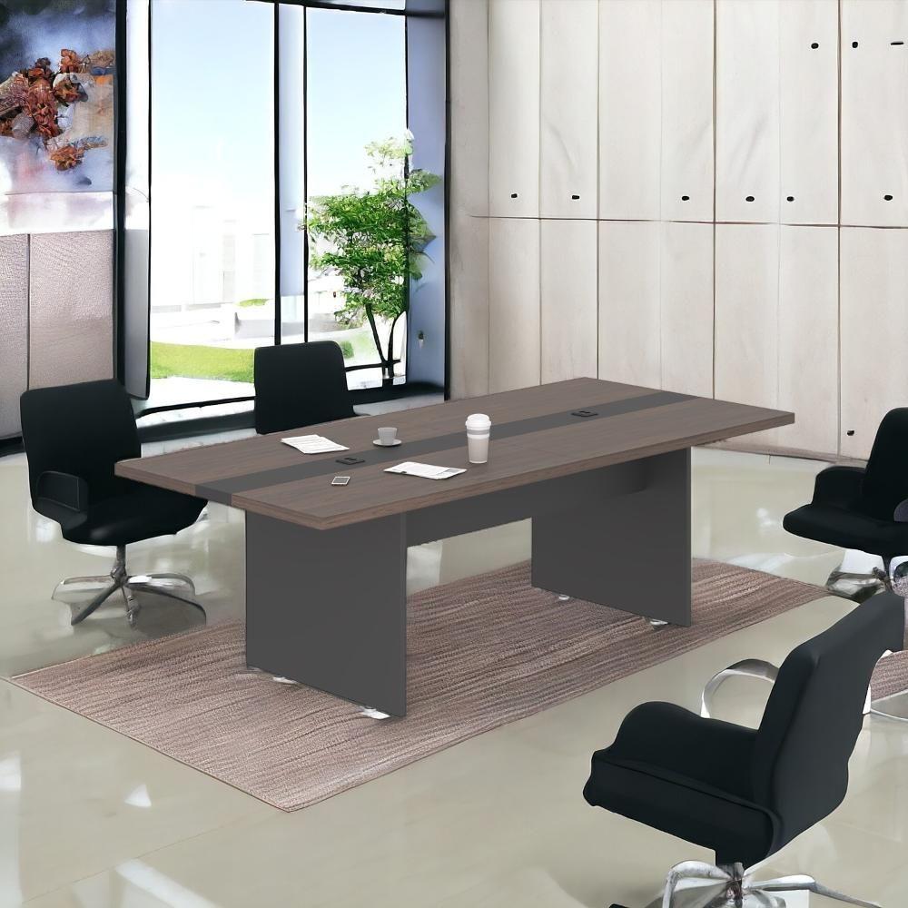 Miniatura Mesa Sala De Reunião Escritório 6 Lugares Dubai Freijó Preto