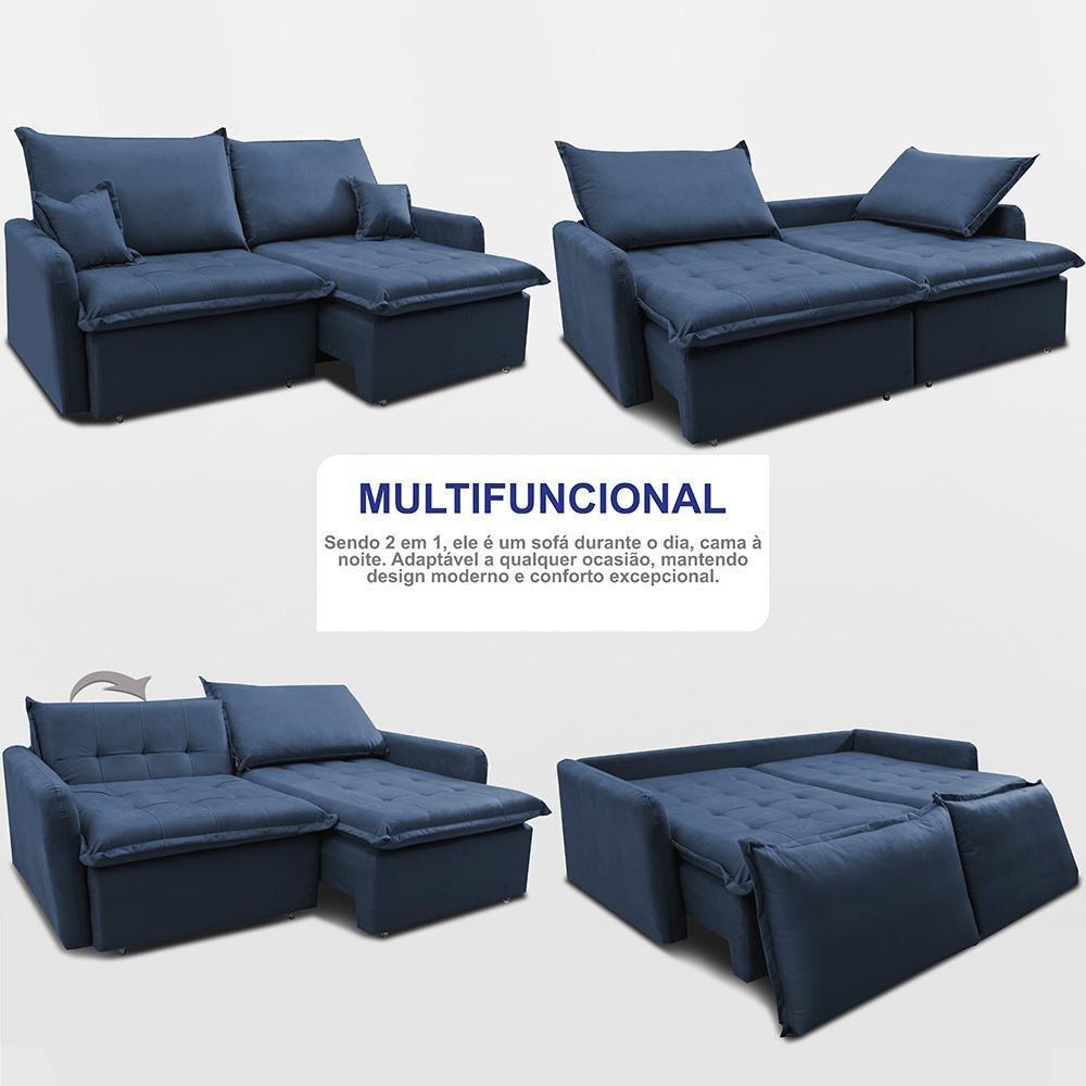 Miniatura Sofá Sem Caixa Retrátil 1,60m Softgel Luna Velusoft Azul Cama Inbox