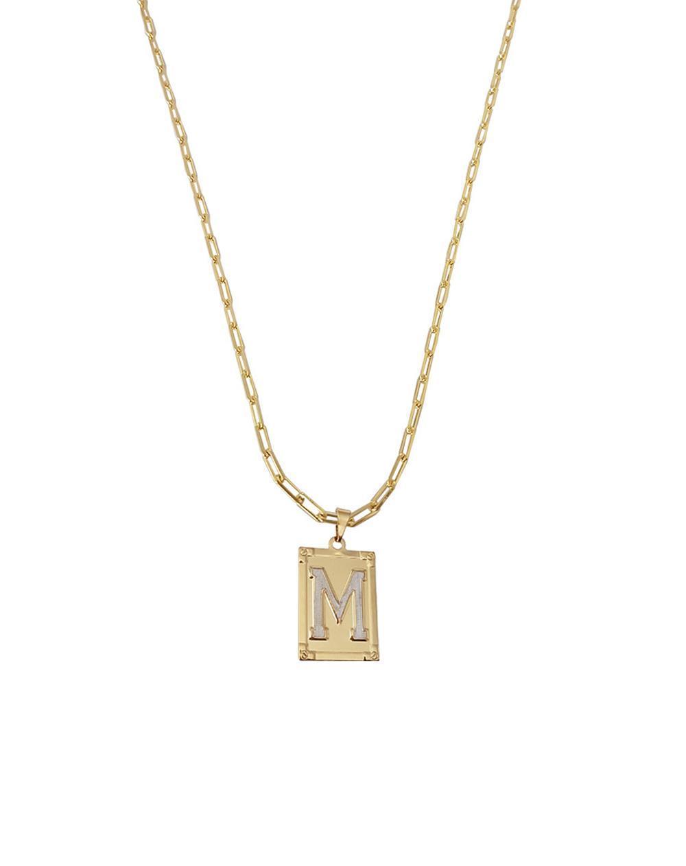 Miniatura Cordão 50Cm Masculino Feminino Pingente Letra M Banhado Ouro