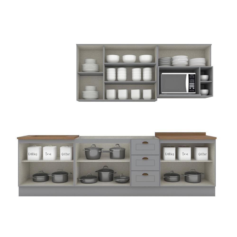Miniatura Cozinha Compacta 6 Peças com Tampo Para Cooktop Emily Cinza/Nature