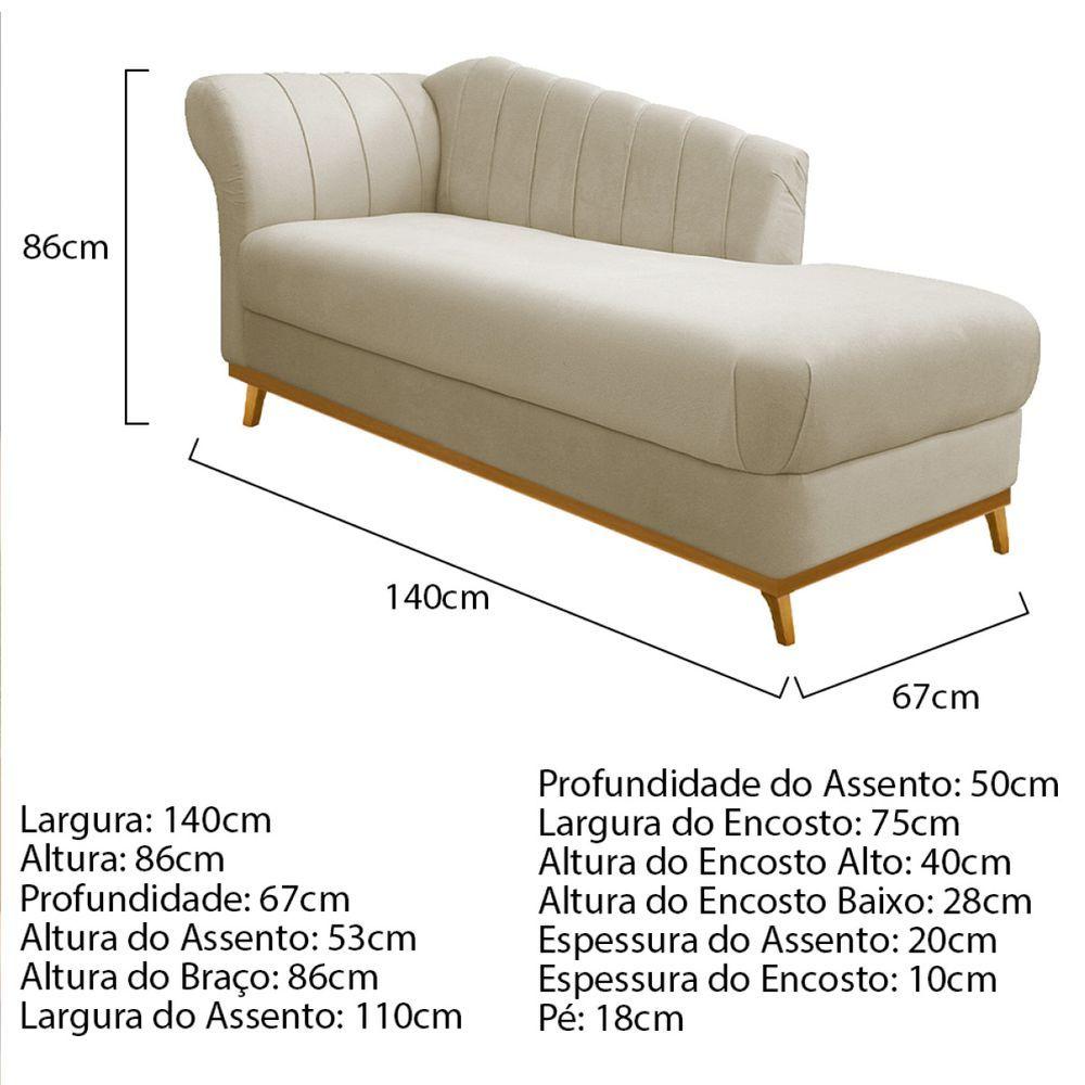 Diva Recamier Vanessa 140Cm Lado Direito Linho Cor Bege