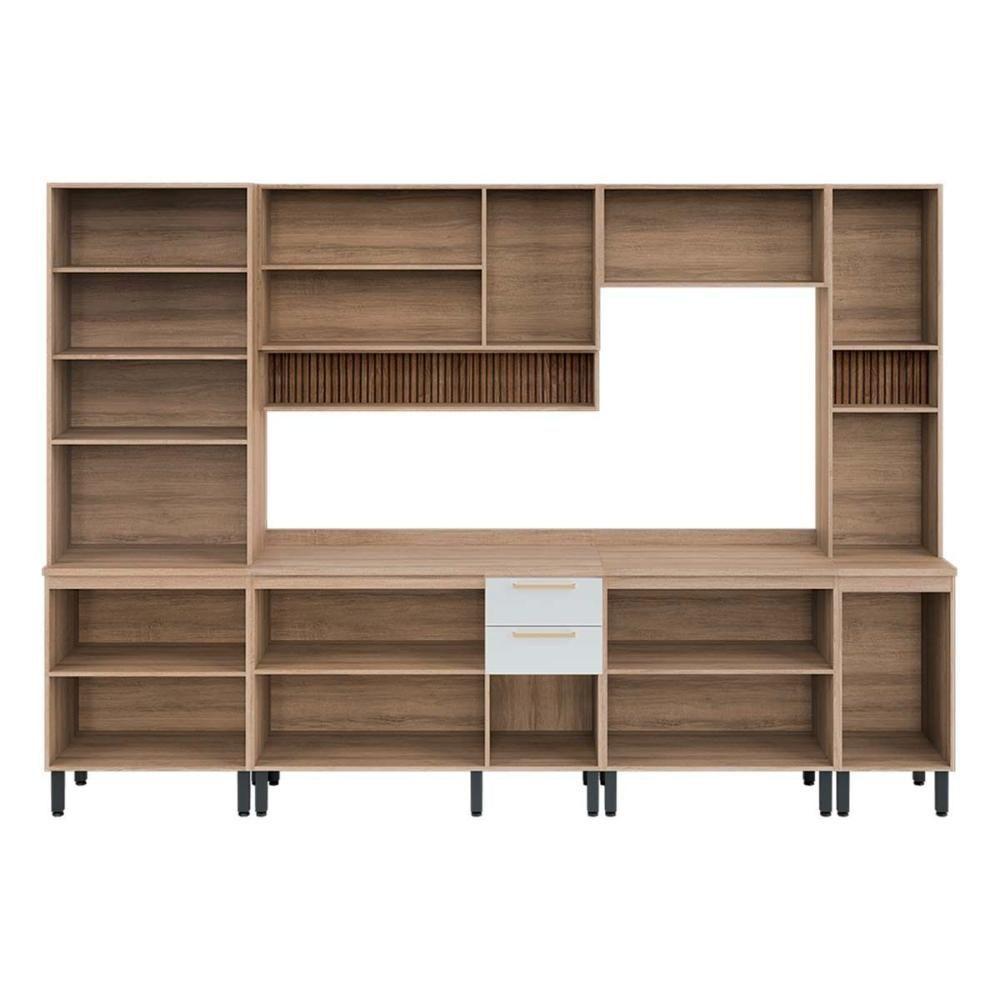 Cozinha Modulada Completa Thela Avelã 6 Peças (2aéreos+2balcões+2paneleiros) Czc16 Mel-branco - Telasul