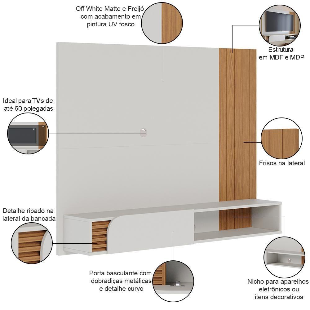 Miniatura Painel Para Tv 60 Pol Bancada Suspensa 160cm Mayer C04 Off White Matte Freijó - Lyam Decor