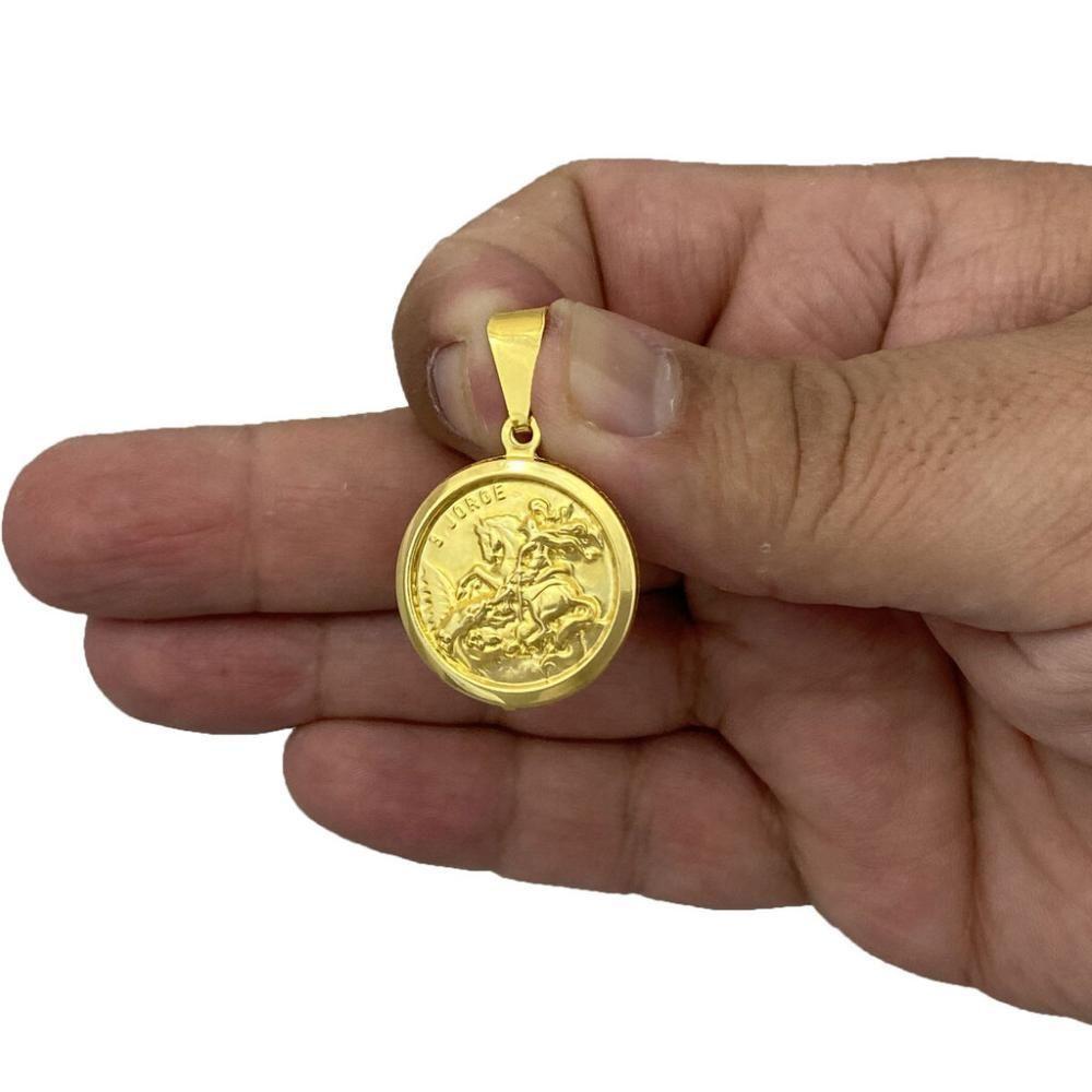 Miniatura Pingente De São Jorge Diamantado Banho Em Ouro 18k