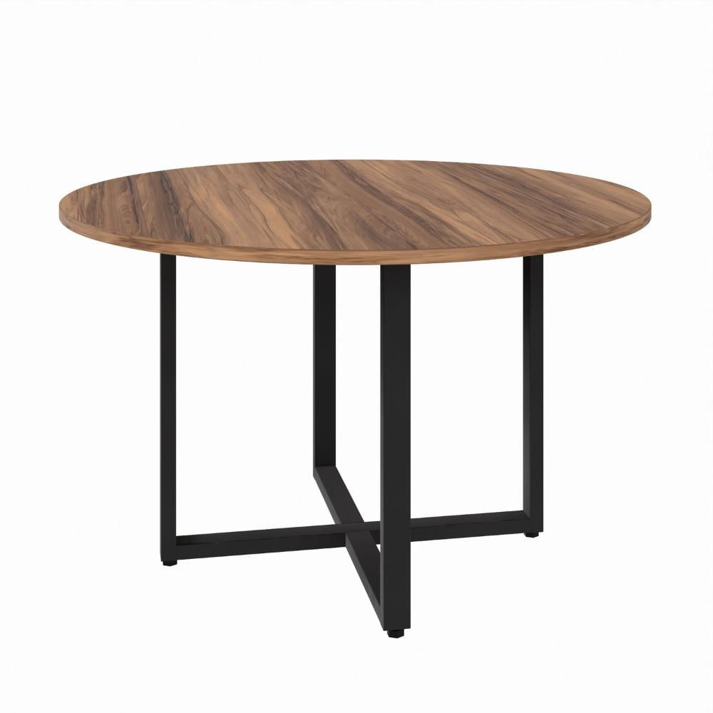 Miniatura Mesa de Reunião Circular Pé Quadro Marrom/Preto