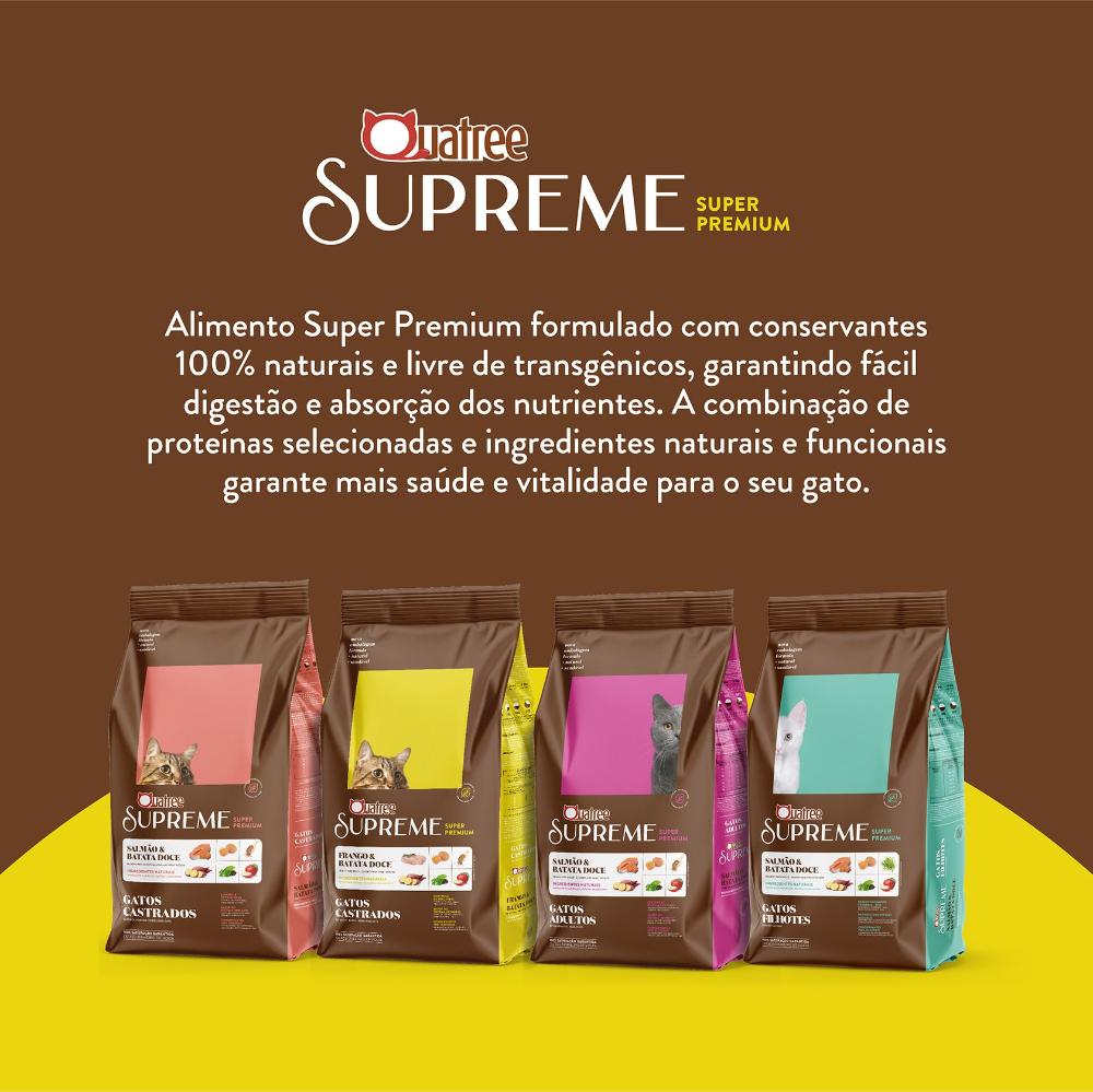 Miniatura Ração Seca Quatree Supreme Frango e Batata Doce para Gatos Castrados- 10,1 Kg