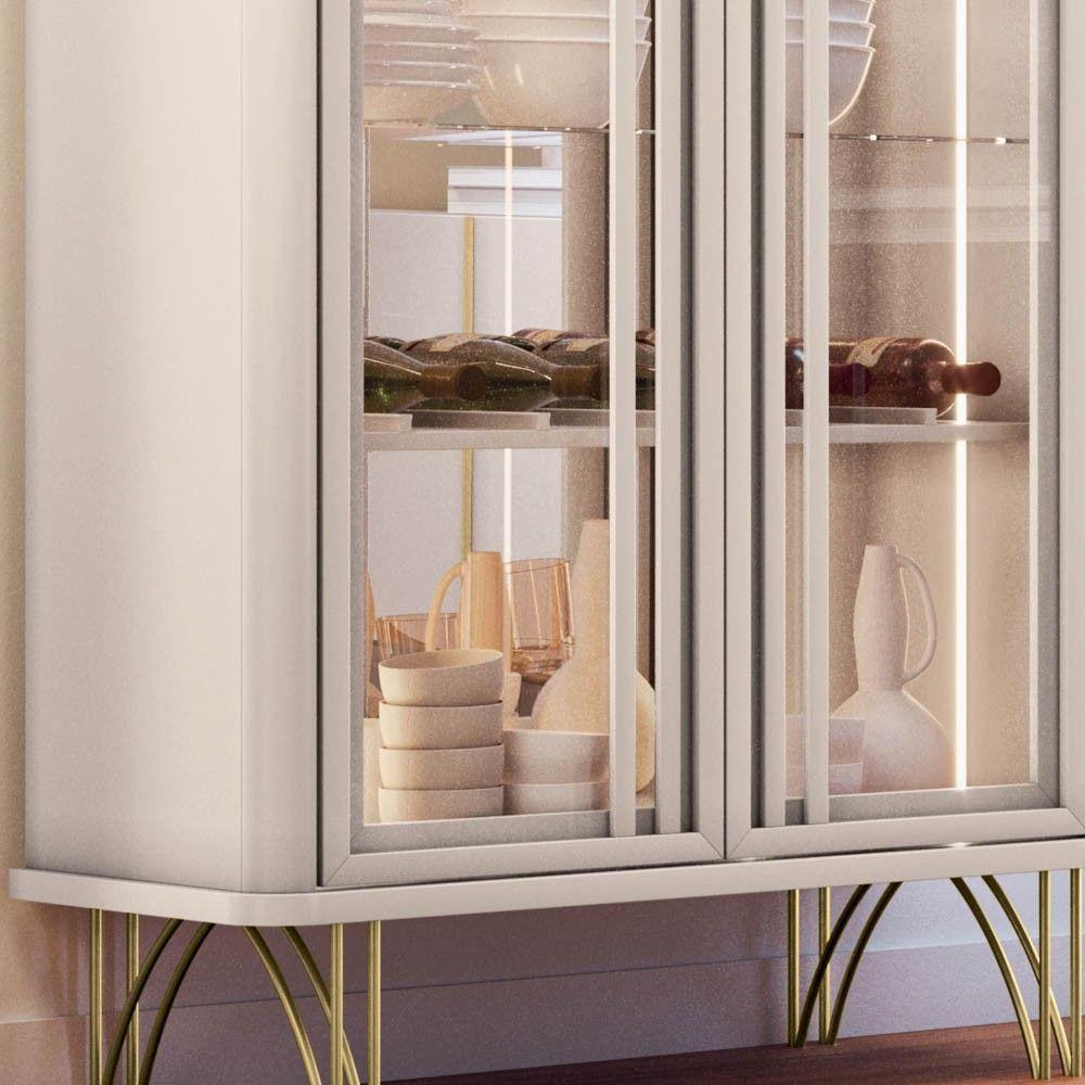 Cristaleira De Vidro Com Espelho Alvora H01 Off White - Mpozenato