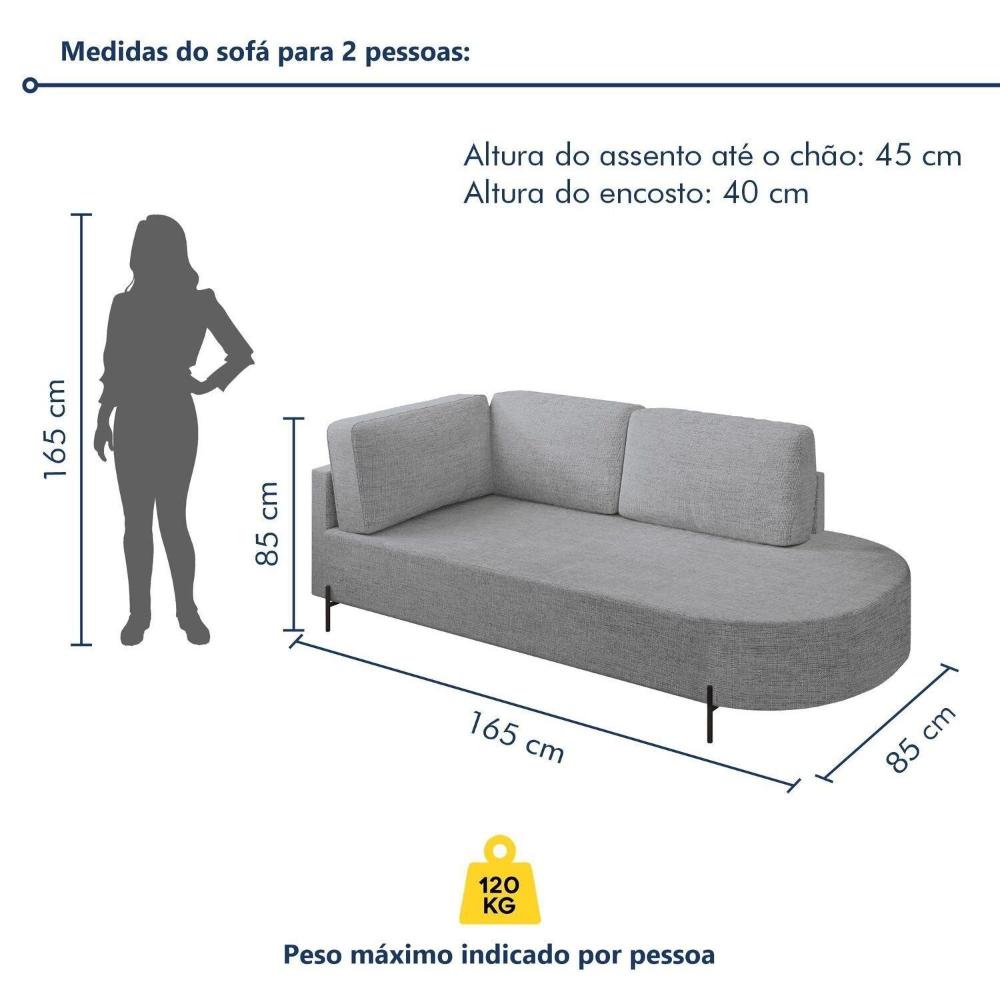 Sofá Living Orgânico 2 Lugares 165cm Norten Cinza