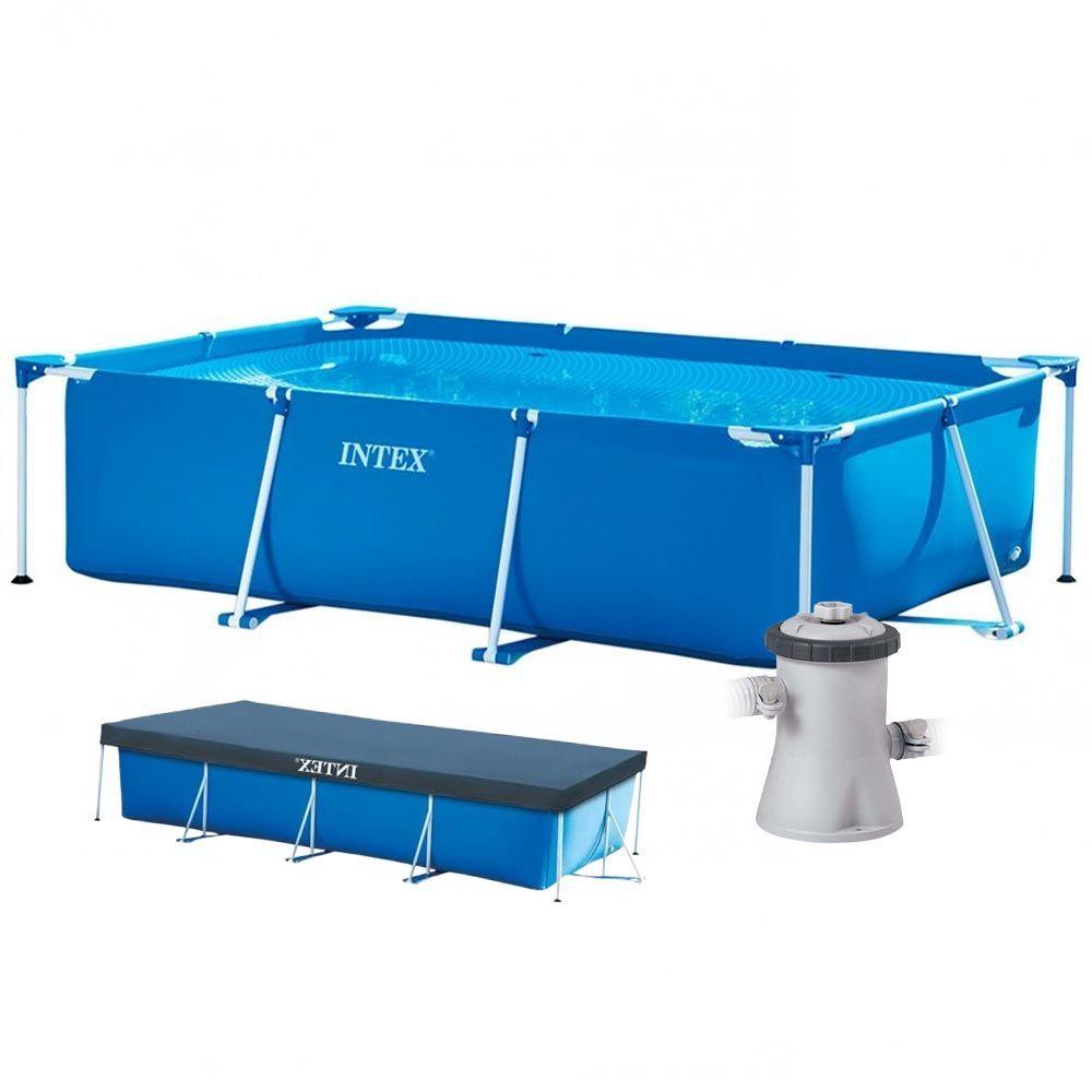 Miniatura Piscina Estrutural Retangular 3.834 Litros Pvc Armação + Filtro 110v + Capa Intex