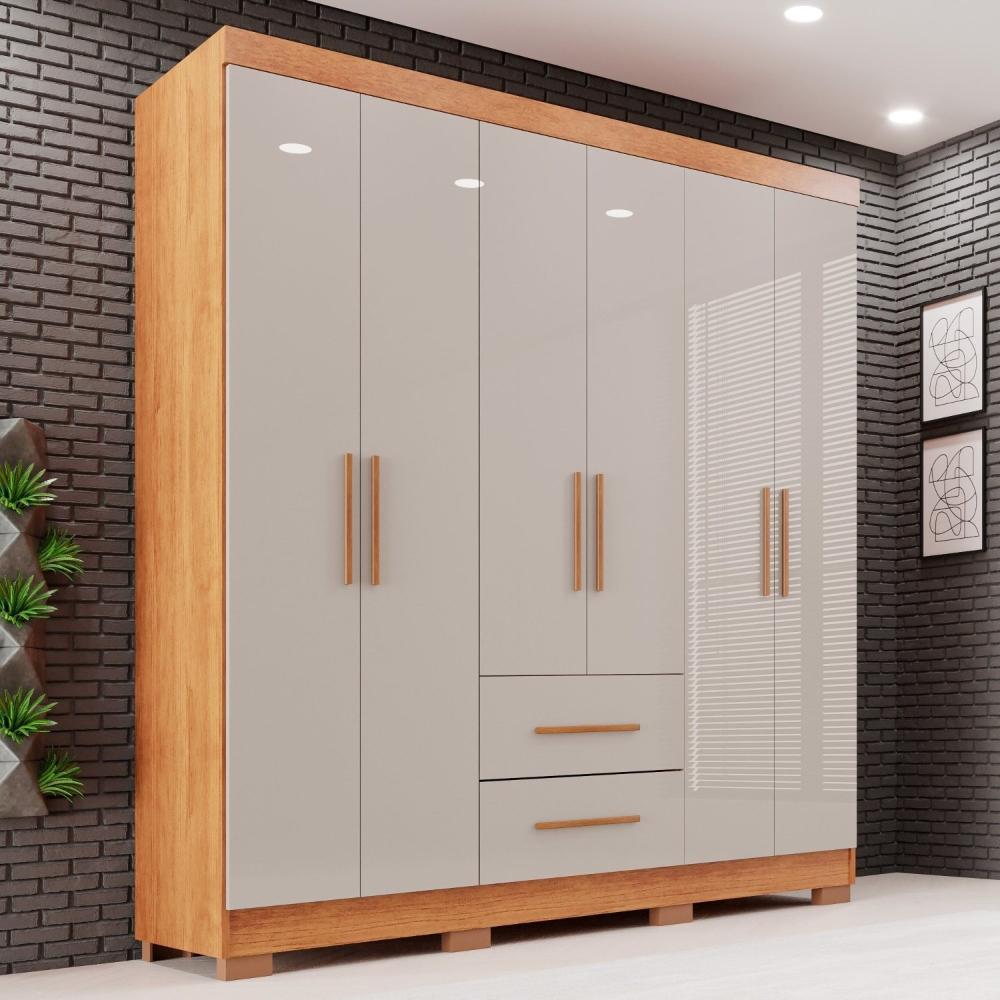 Miniatura Guarda-roupa Casal 6 Portas 2 Gavetas Estrela Premium Cinamomo/Off-White