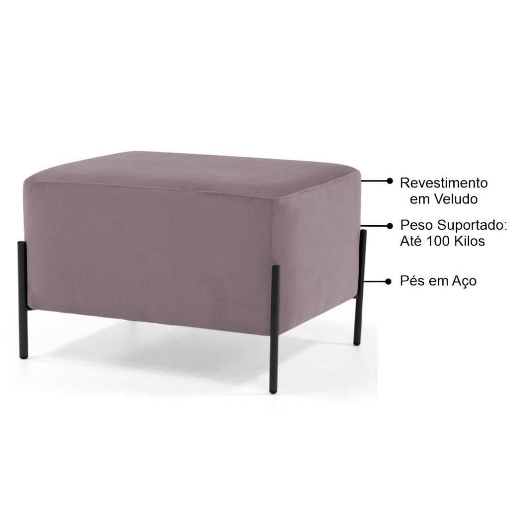 Miniatura Kit 2 Puffs Decorativos 60cm Base Aço Status C-305 Veludo Rosê - Domi