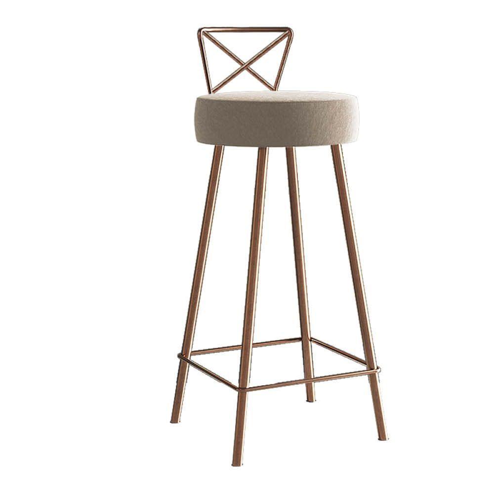 Miniatura Banqueta Alta Com Encosto Tânia Eiffel Cozinha Bar Bistrô Ferro Bronze Corino Bege
