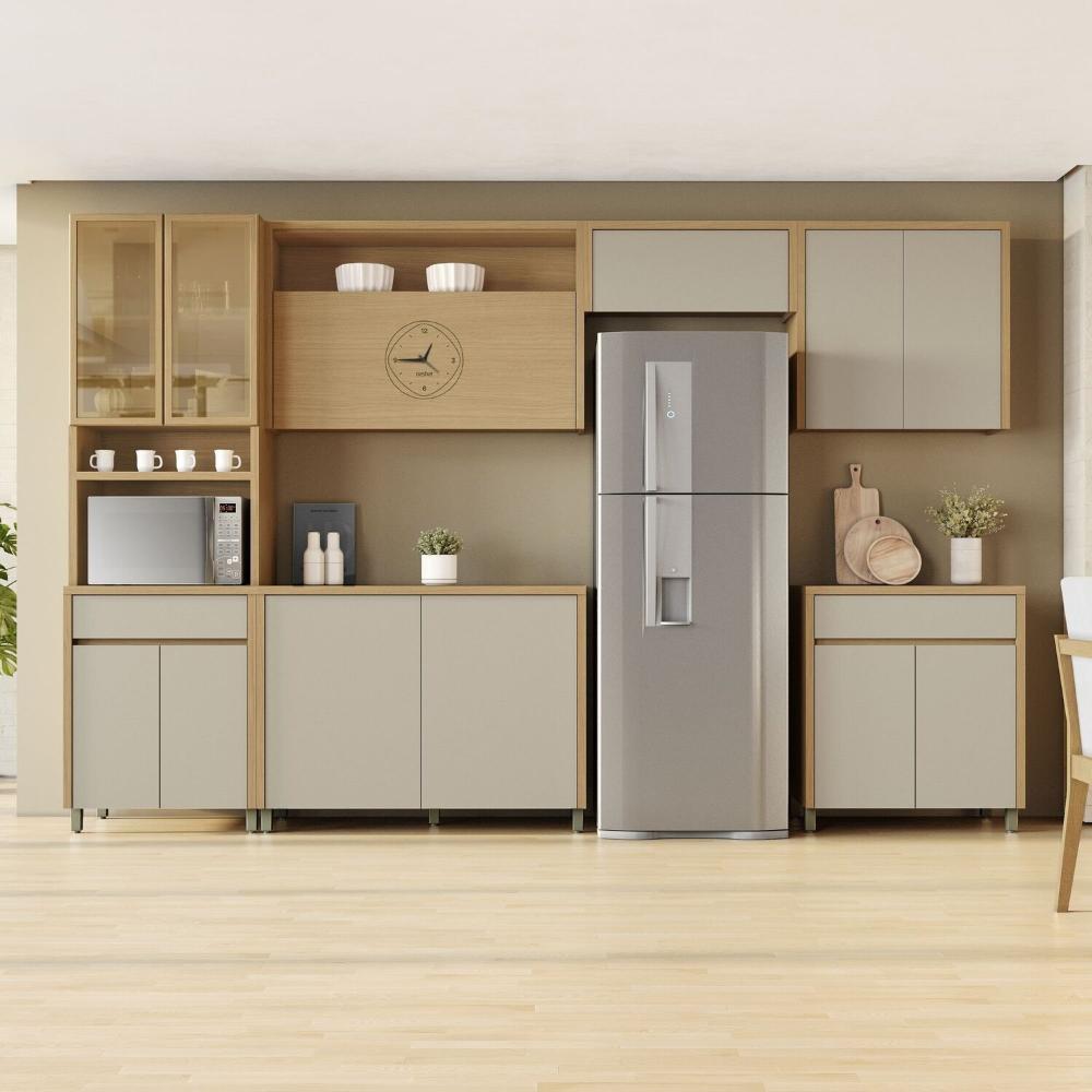 Miniatura Cozinha Completa 6 Peças 12 Portas 2 Gavetas Condessa 350cm 100% MDF Carvalho/Greige