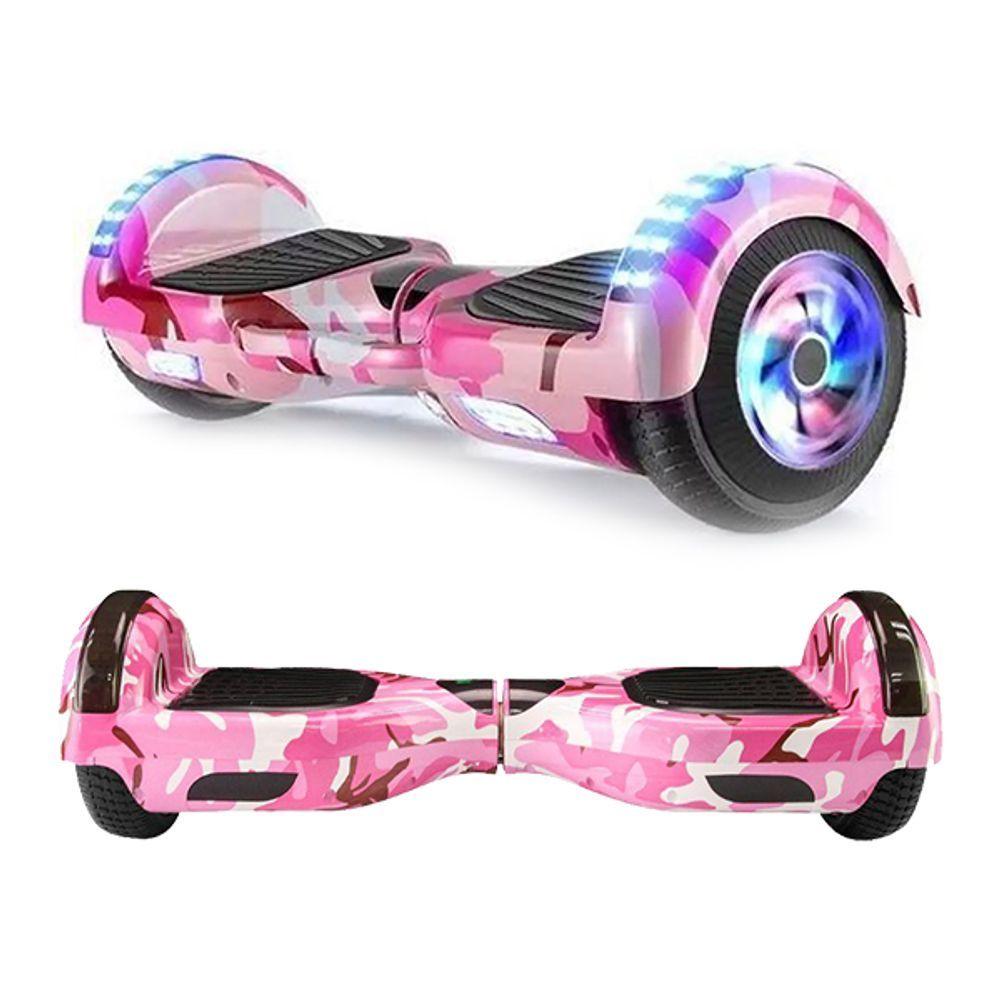Miniatura Hoverboard Overboard Skate Elétrico Led Rosa Camuflado Nº5