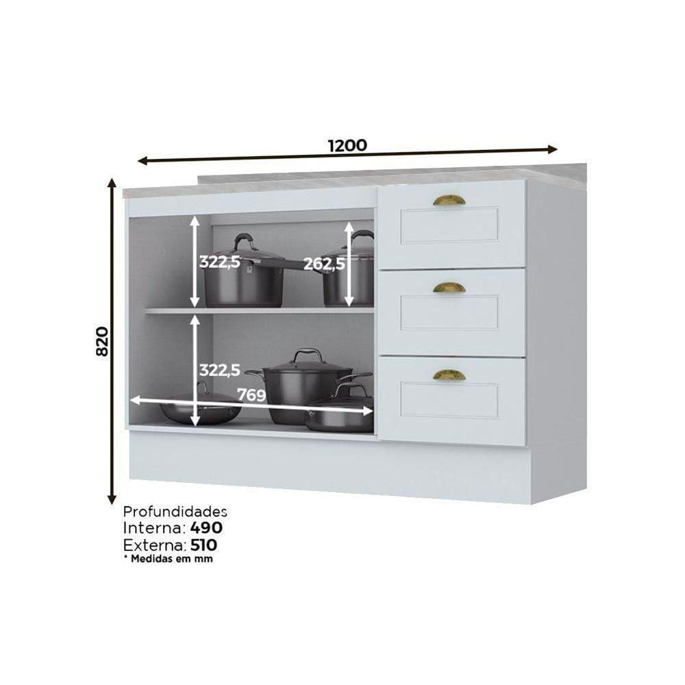 Miniatura Gabinete De Cozinha Modulado Balcão Para Pia Com Tampo Americana Com 2 Portas E 3 Gavetas 120cm Cinza