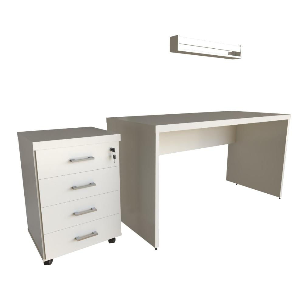 Conjunto Escritório / Home Office Kit com Mesa, Gaveteiro e Prateleira