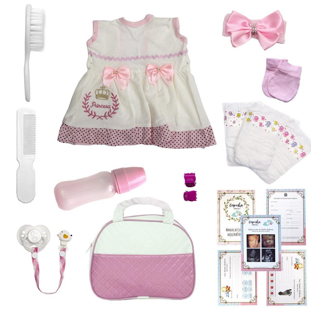Miniatura Boneca Bebe Reborn Loira Corpo De Silicone Enxoval 20 Itens
