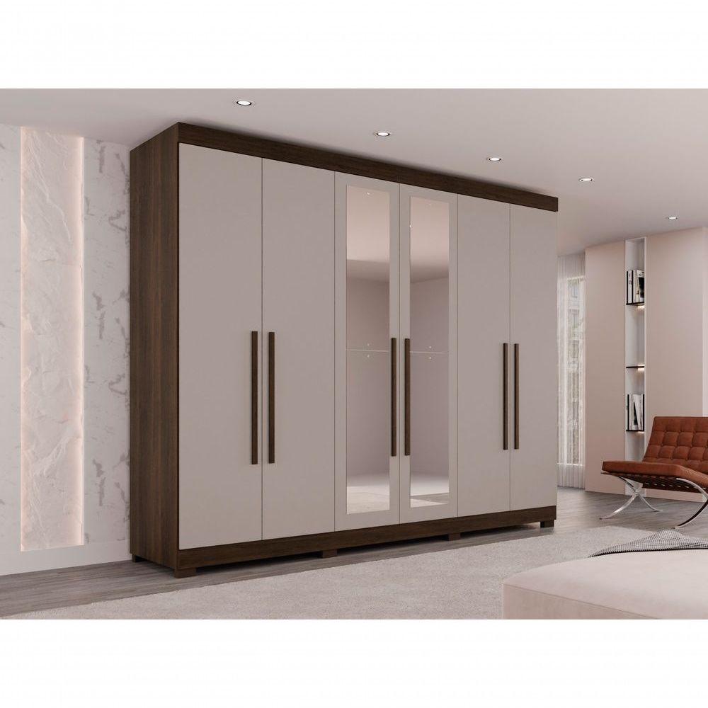 Guarda-roupa Casal 6 Portas 6 Gavetas Com Espelho órion Premium Salleto Savana/off White