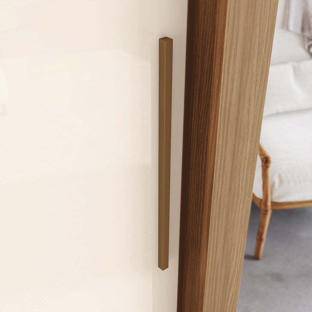 Guarda Roupa Casal Vasti 2 Portas Deslizantes com Detalhe Ripado/Soft 4 Gavetas com Usinagem e Pes Inclusos Nature com Off White