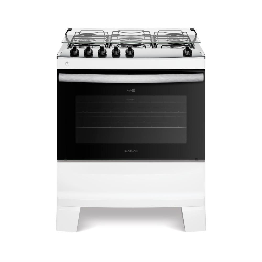Miniatura Fogão 5 Bocas Branco Com Mesa Inox Atlas Agile Up Bivolt