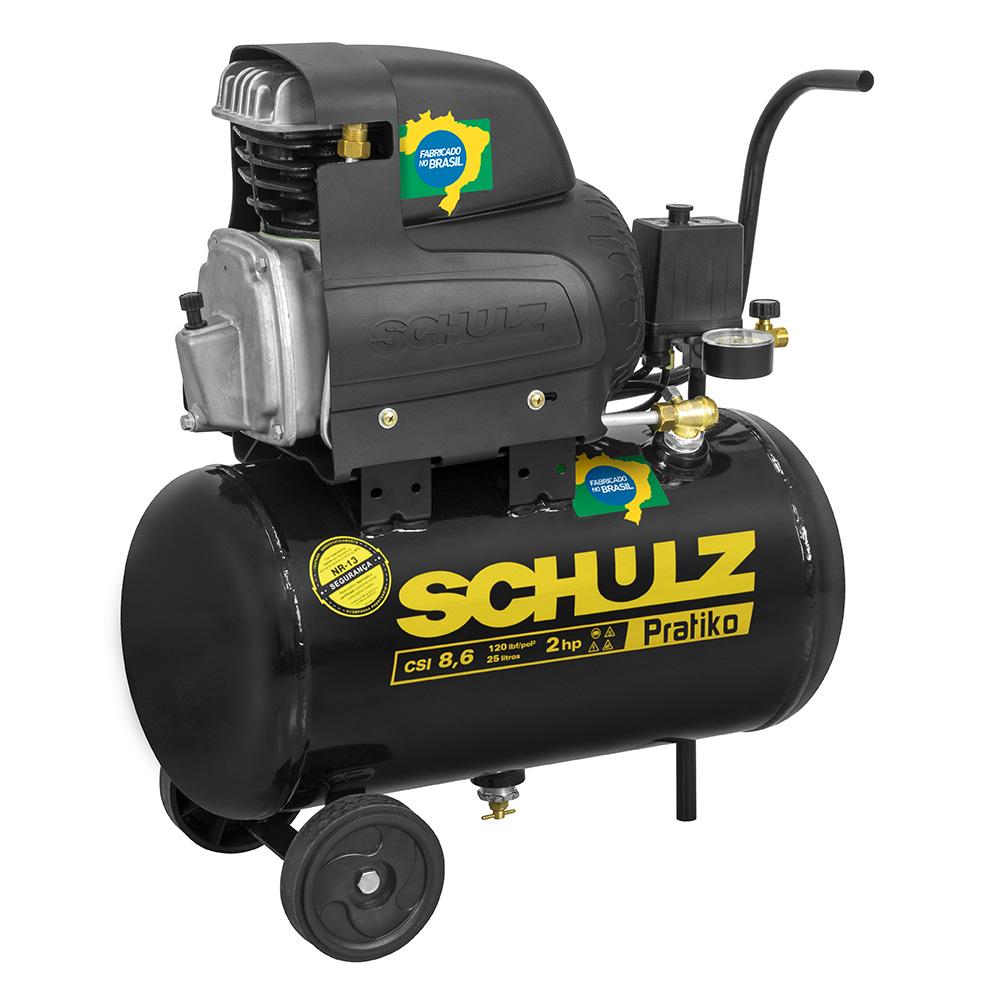 Compressor de Ar de Pistão 2,0 HP 25 Litros 8,6 Pés Pratiko CSI 8,6|25 SCHULZ