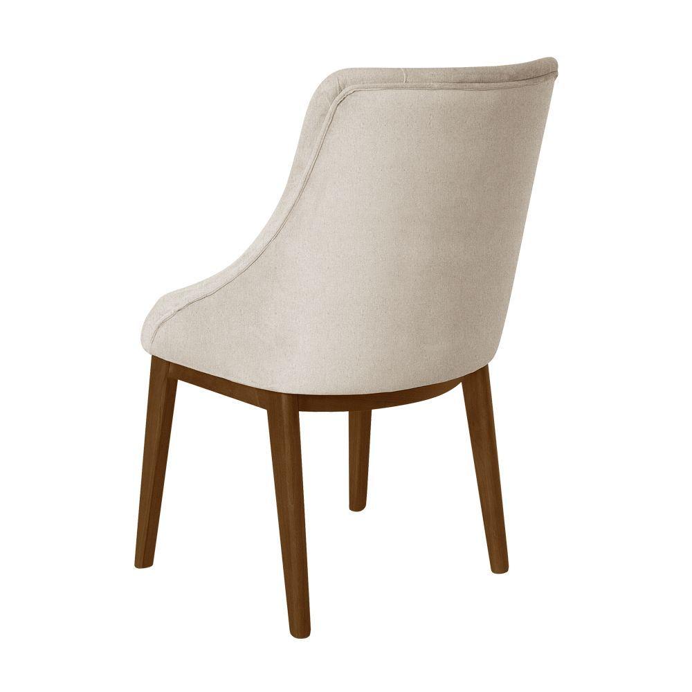 Miniatura Kit 2 Cadeiras De Jantar Estofada Capitonê Linho Bege Base Madeira Maciça Imbuia Bege