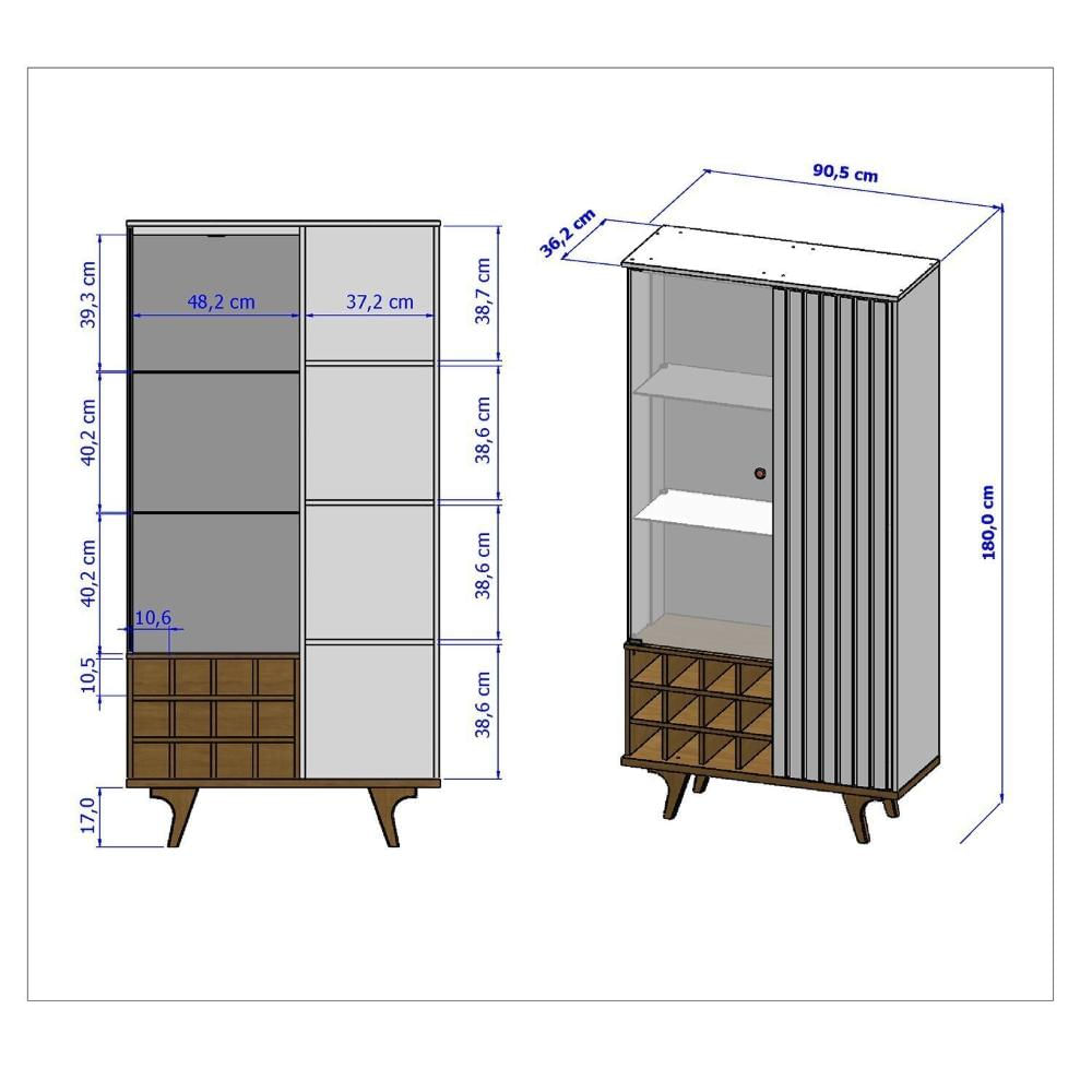 Miniatura Cristaleira Elba Ripado Real Portas de Vidro Pés de Madeira Maciça 12 Nichos Garrafeiros Naturalle