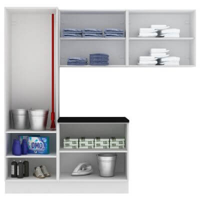 Kit Área De Serviço Madesa Acordes Glamy 100% MDF com Armário, Balcão e Torre Branco Cor:Branco