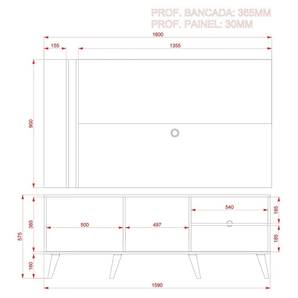 Miniatura Rack com Painel para TV até 65 Polegadas 2 Portas Cronos Madetec