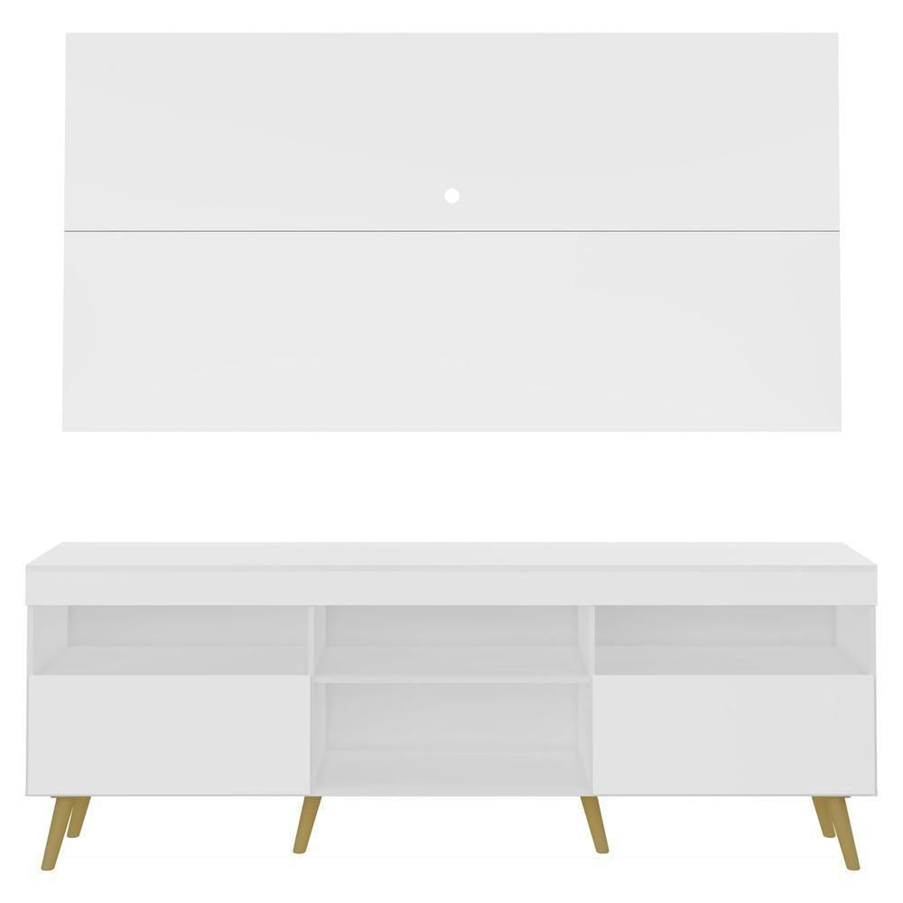 Rack Com Painel Tv 65" Retrô Flórida Multimóveis V3133 Branco/Natural Branco/Natural