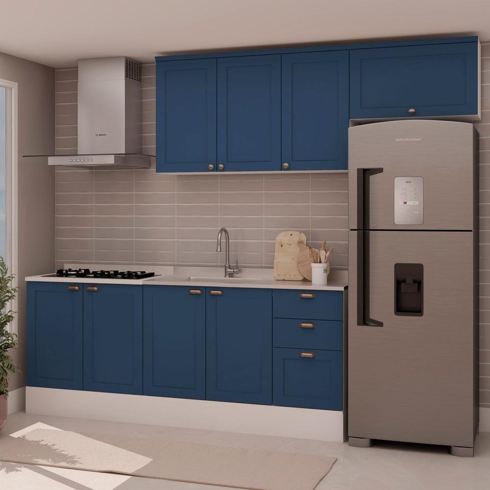 Miniatura Cozinha Modulada 4 Pecas 100% Mdf Branco/Azul Genialflex