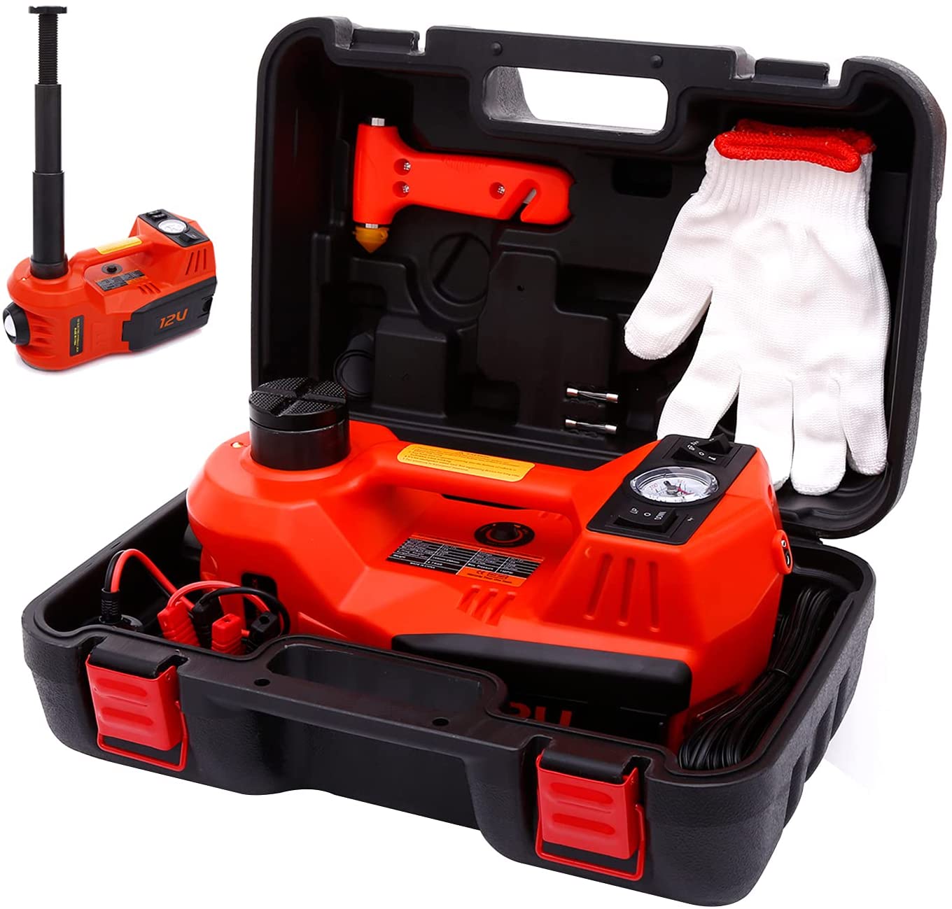 Miniatura ROGTZ Electric Car Jack 5 Ton 12V Hydraulic Car Jack with Tire Inflator Pump and LED Light Electric Car Jack Lift Floor Jack for SUV Sedans Tire Change Red