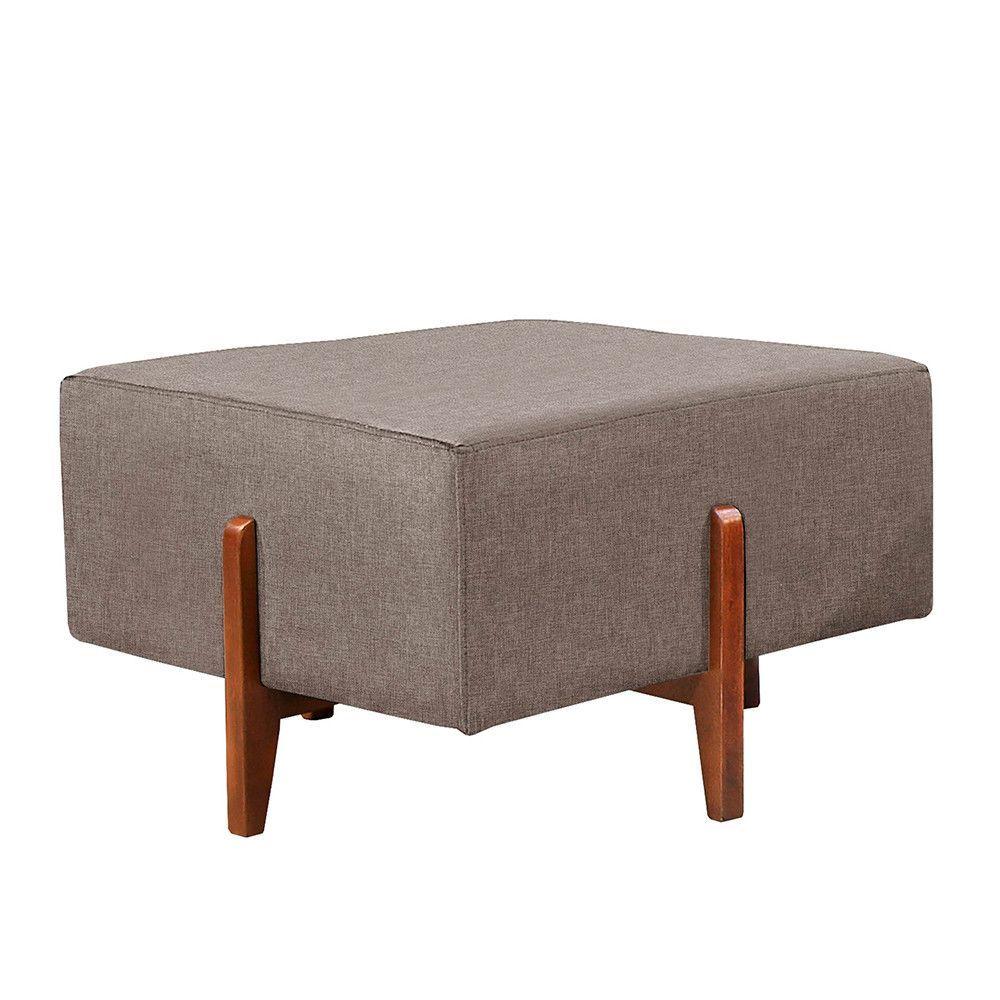 Miniatura Puff Banqueta Linho Zurik Luxo Madeira Maciça Castellar Móbile Cappuccino