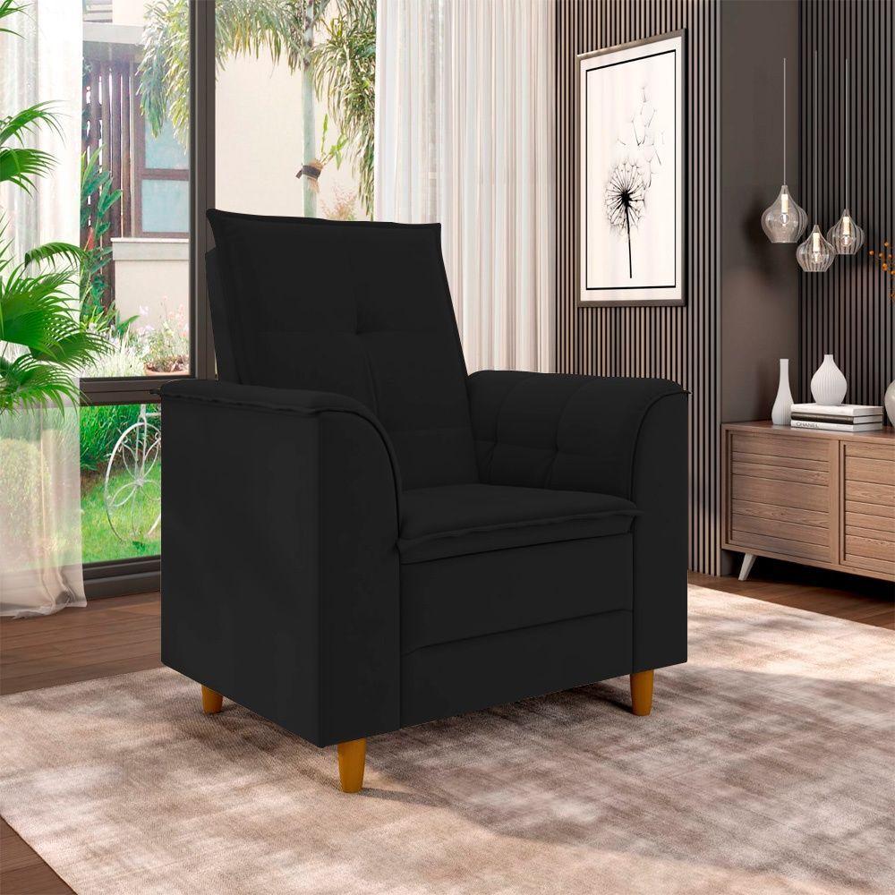 Miniatura Poltrona Para Sala Confortável Decorativa Laura Veludo Preto