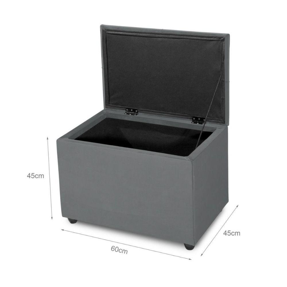 Miniatura Puff Baú 60cm Decorativo Sala Estar Quarto Multiusos Veludo Cor cinza