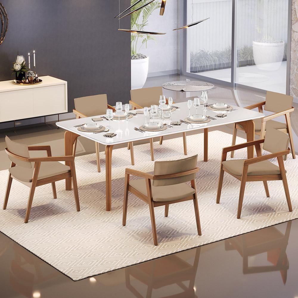 Kit 06 Cadeiras Para Sala De Jantar Estar Living Giorgia B04 Linho Bege Escuro - Lyam Decor
