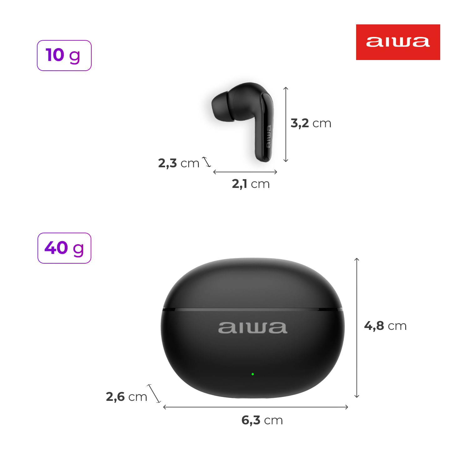 Miniatura Fone de Ouvido Earbud AIWA EB-01-B BT IPX5 ANC Modo Ambiente BIV