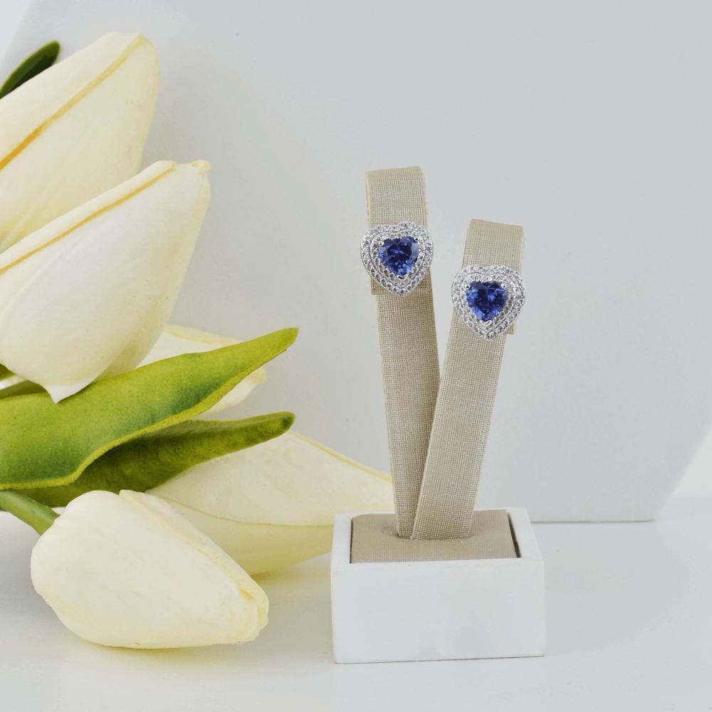 Miniatura Brinco Coração Tanzanita Com Zircônia 1 Cm Em Prata
