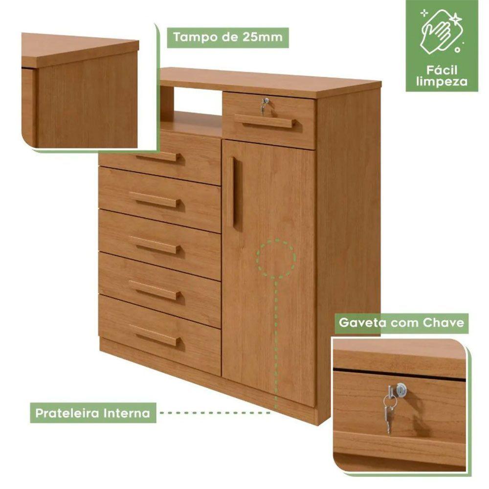 Miniatura Cômoda Da Vinci 6 Gavetas E 1 Porta Lopas Amendoa Clean