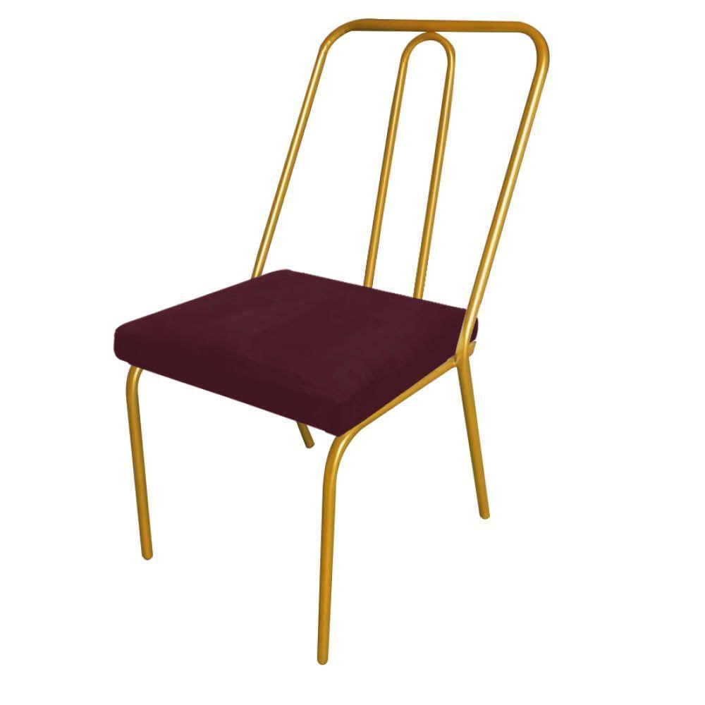 Miniatura Cadeira De Jantar Drika Office Escritório Recepção Ferro Dourado Suede Bordô - Amey Decor