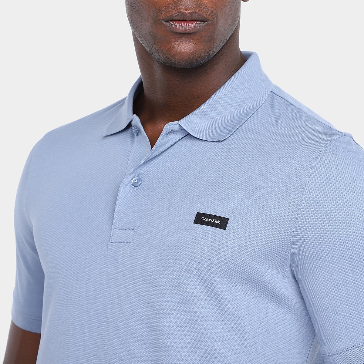 Miniatura Camisa Polo Calvin Klein Slim Em Piquet Masculina Azul Claro - G