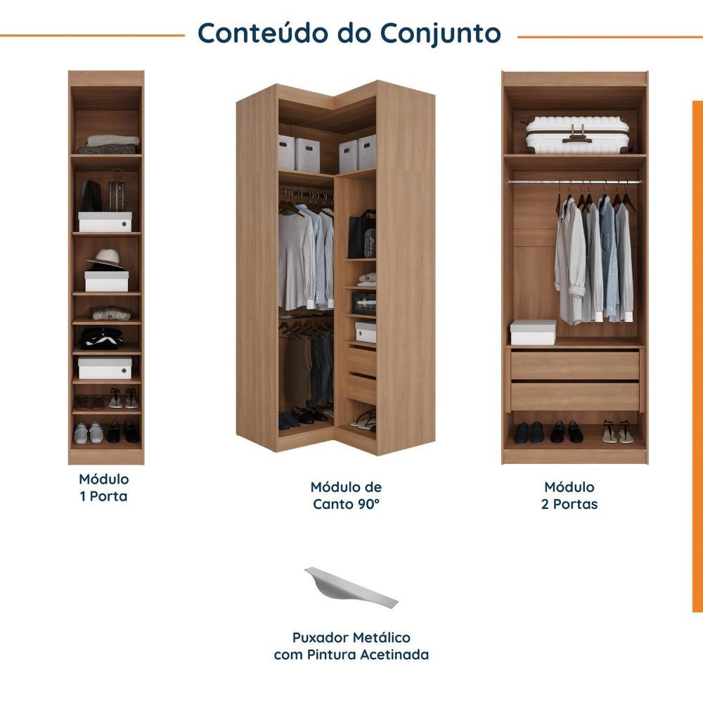 Miniatura Guarda Roupa Modulado Canto 5 Portas 3 Peças Hera CabeCasa MadeiraMadeira Louro