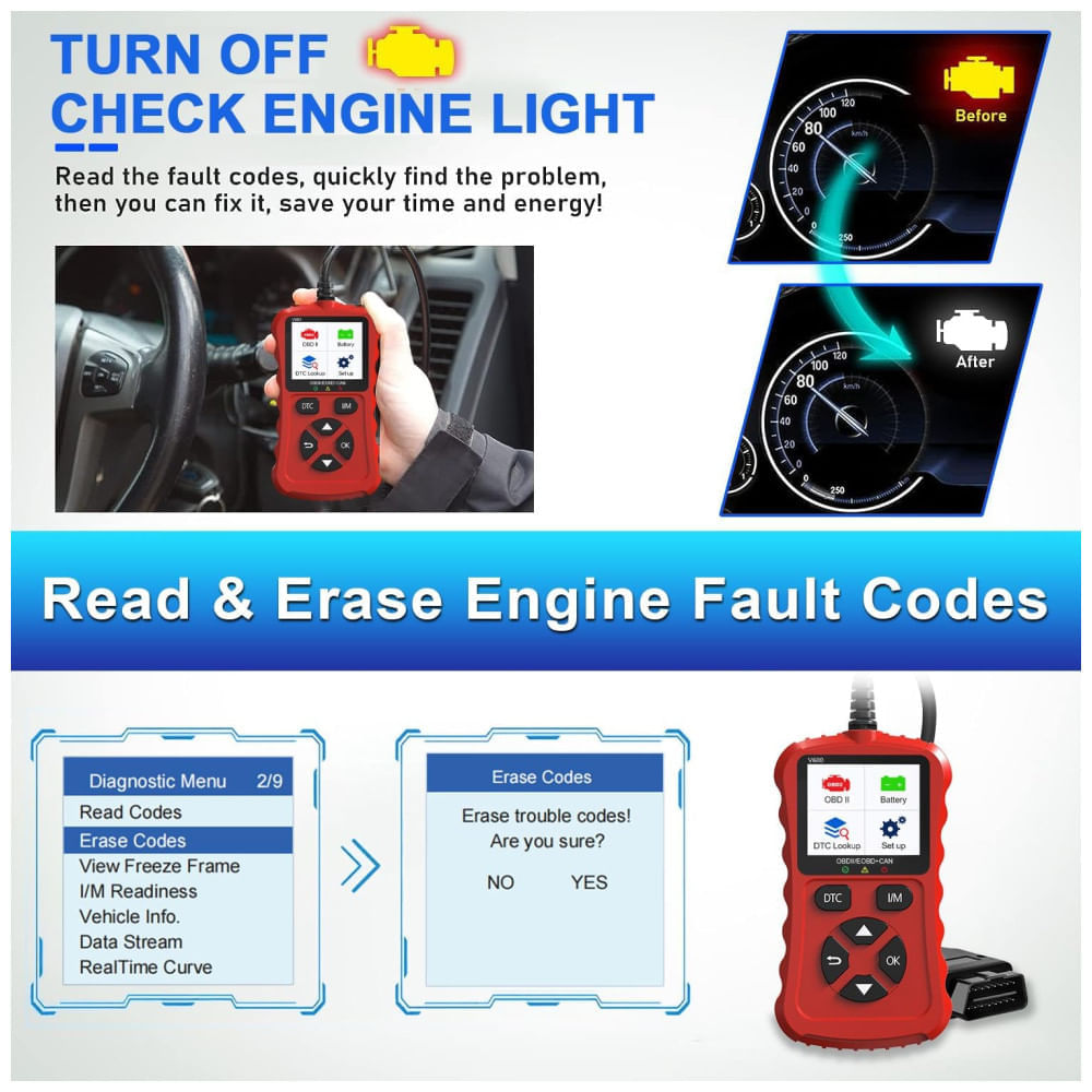 Miniatura Scanner OBD2 Xiauodo V600 Plug and Play para Carros: Leia e Limpe Códigos de Erro, Monitore Tensão