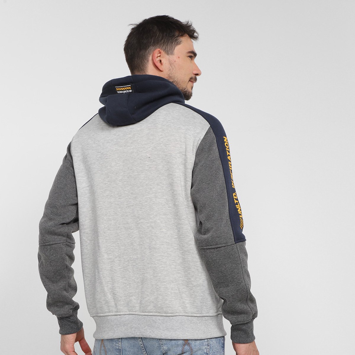 Miniatura Jaqueta Ecko Unltd Estampada com Capuz Masculina Gelo+Grafite - G