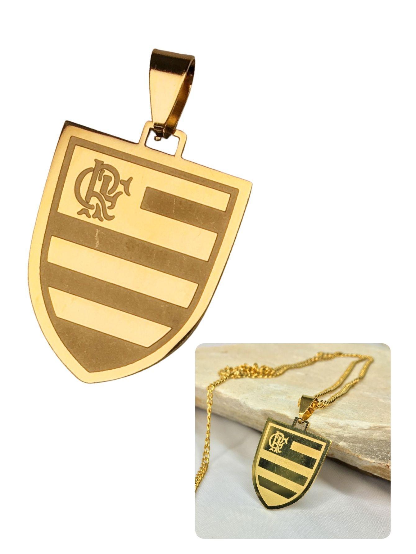 Miniatura Pingente Masculino Escudo Time Flamengo Crf Dourado Mengão