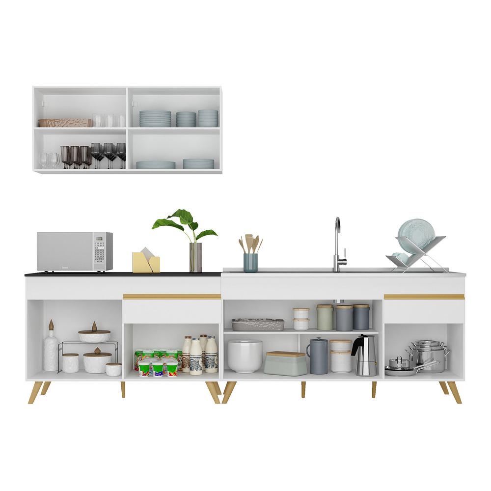 Armário de Cozinha Compacta 270cm Veneza Multimóveis V2076 Branco/Dourado